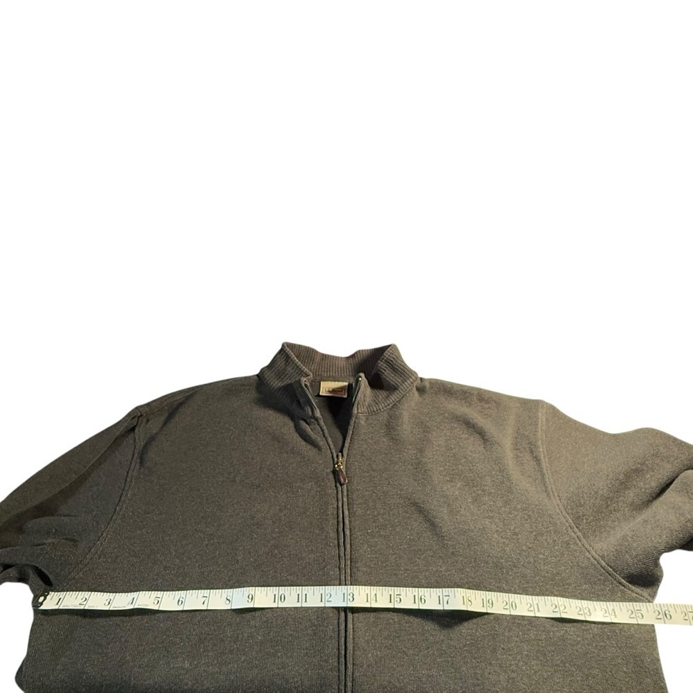 LL Bean Gray Zip Cardigan Jacket Mens XL Cotton Mock Neck Office Neutral Classic - Picture 6 of 11